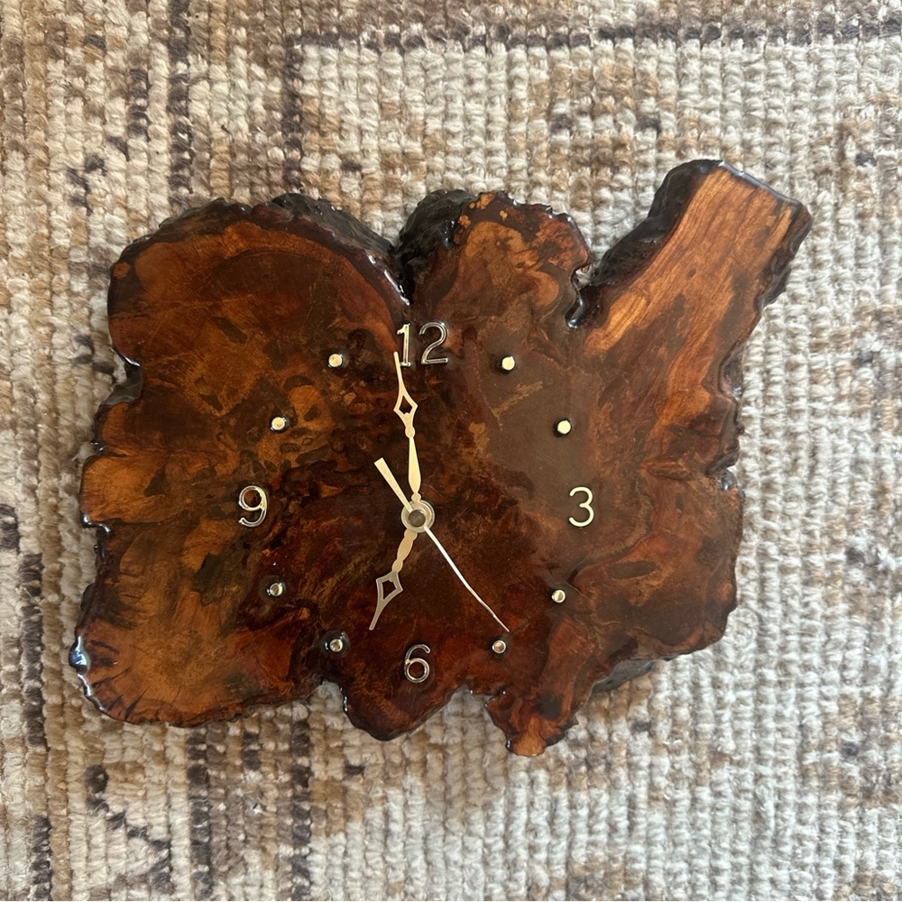 Vintage working !! Live Edge Wood Slab Clock MCM